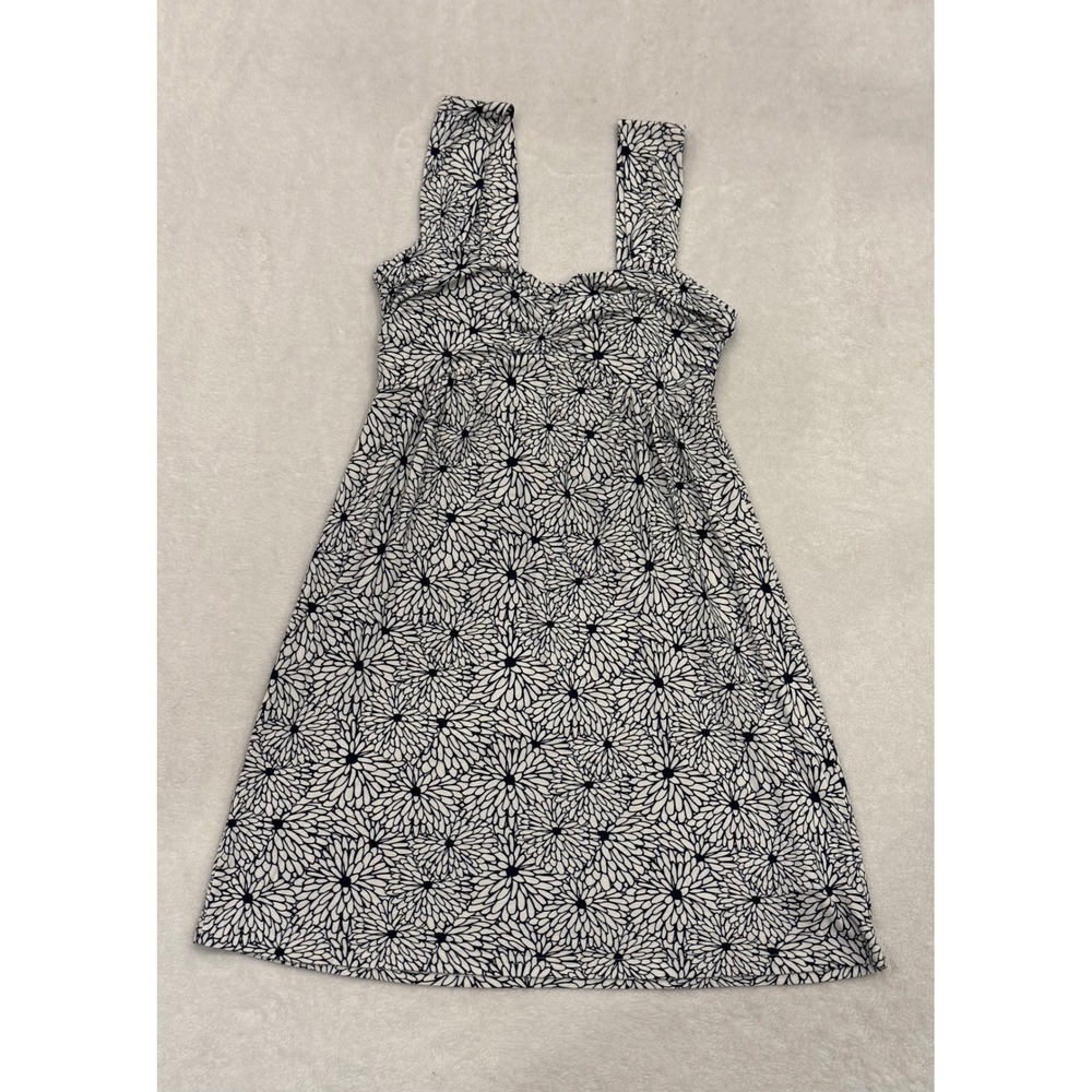 YALA Bamboo Viscose Floral Babydoll Dress Navy White Womens Medium
